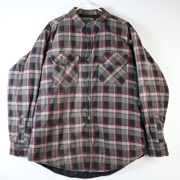 Ozark Trail Mens Plaid Quilted Lined Insulated Flannel Jacket Black Red XLT‎ - Picture 1 of 6